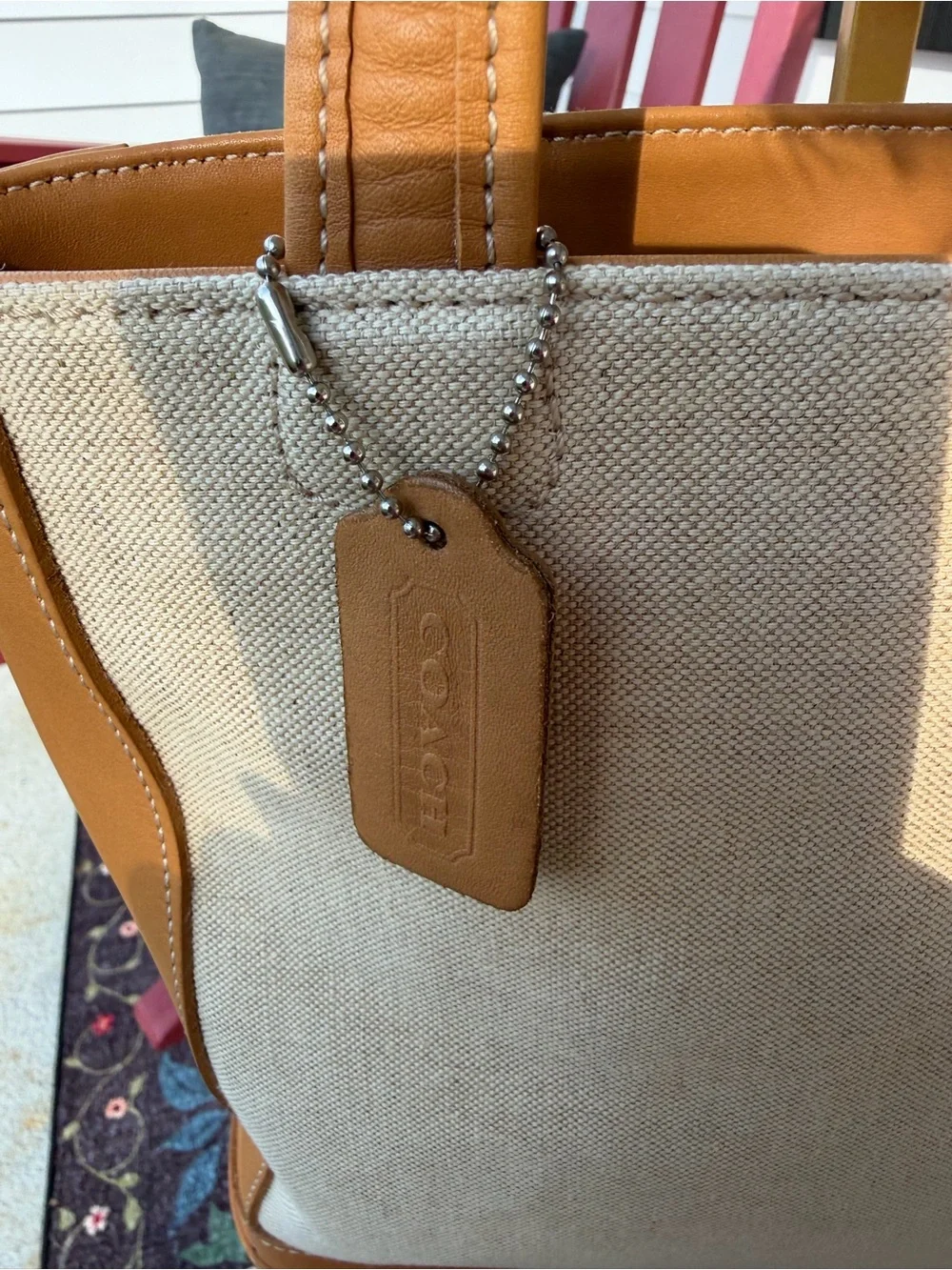 Rare 1999 Vintage Coach Bleecker Tote USA Bag Italian Cotton Linen & British Tan